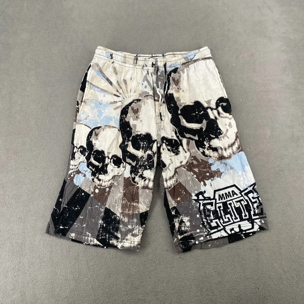 MMA Elite Mens Skull Print Boxer Shorts Grey Blue Y2K Grunge Size S 28-30